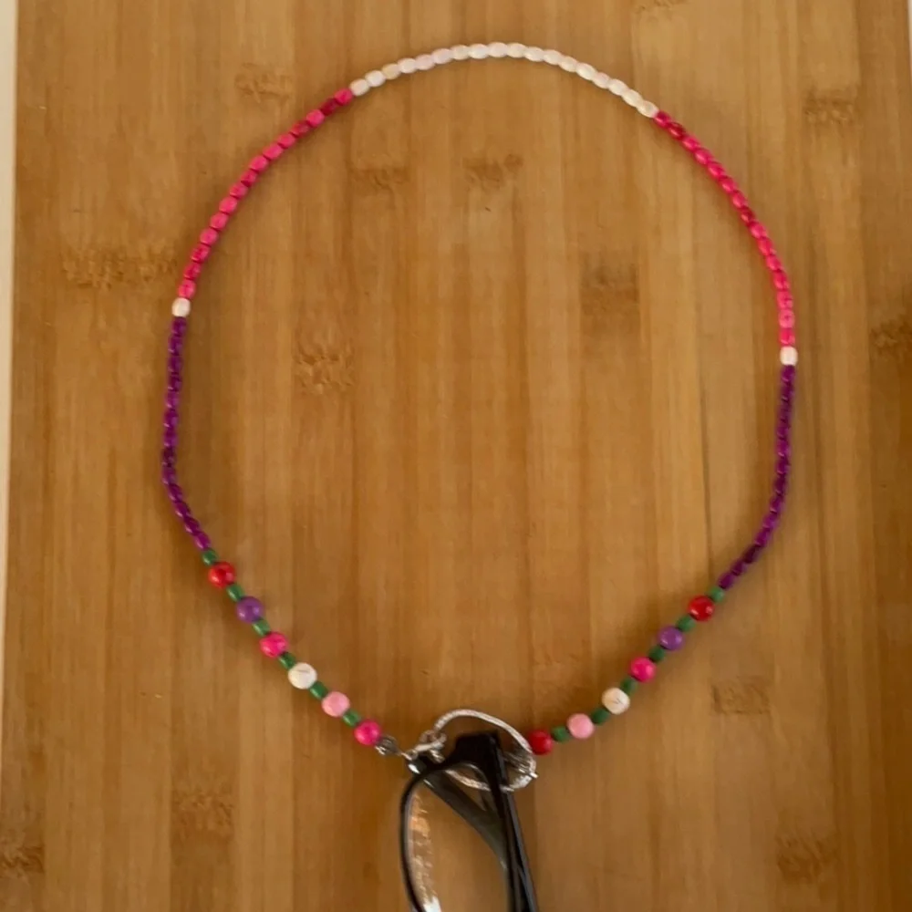 Hand Crafted Eyeglass Face Mask Holder Beaded Pink Purple White Green Silver